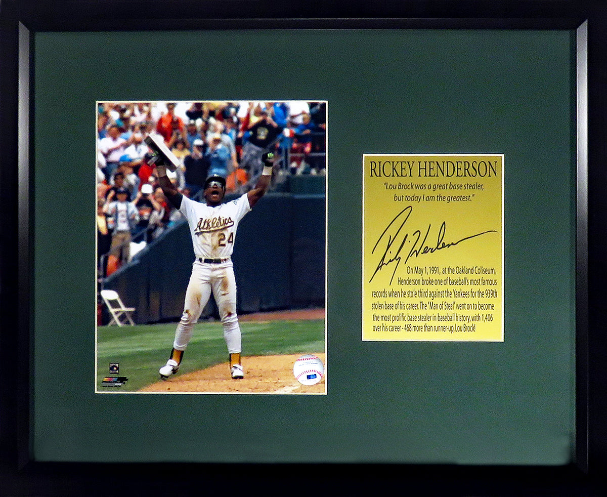 Oakland A's Rickey Henderson Stolen Base King Framed Photograph (Eng –  Behind the Glass, LLC