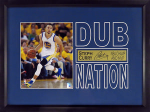 Golden State Warriors Stephen Curry "DUB NATION" White Jersey Impact Display (Engraved Series)