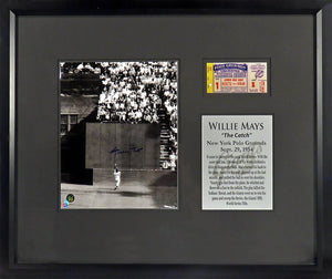 Willie Mays Autographed "The Catch" 8x10 + Ticket Framed Display